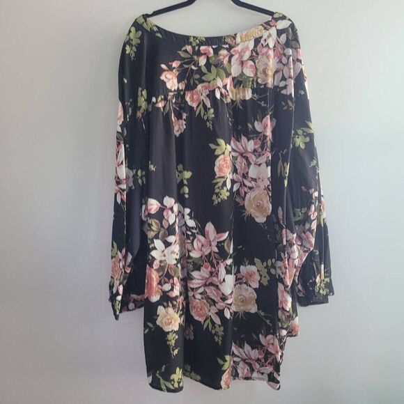 Roaman's 40W 100% cotton dark floral print pleated front button up blouse cottag - Picture 2 of 9